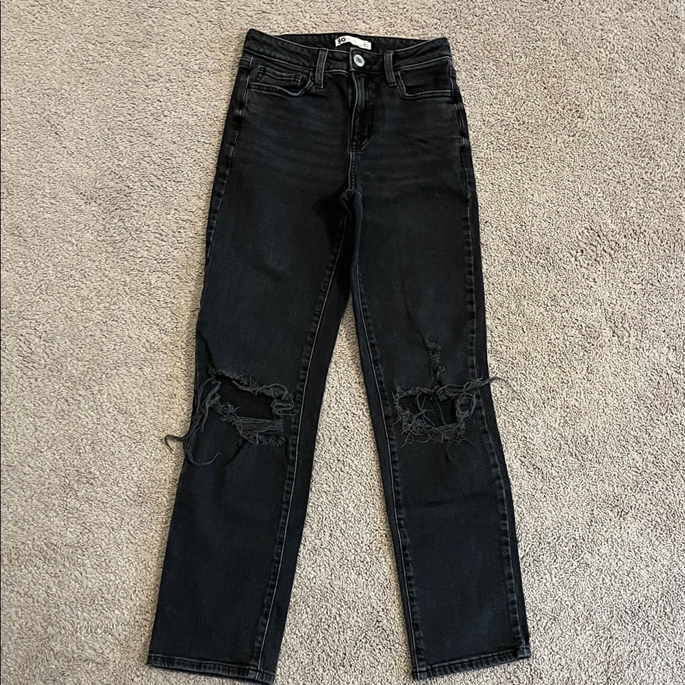 SO Black Straight-Leg Distressed Women's Jeans